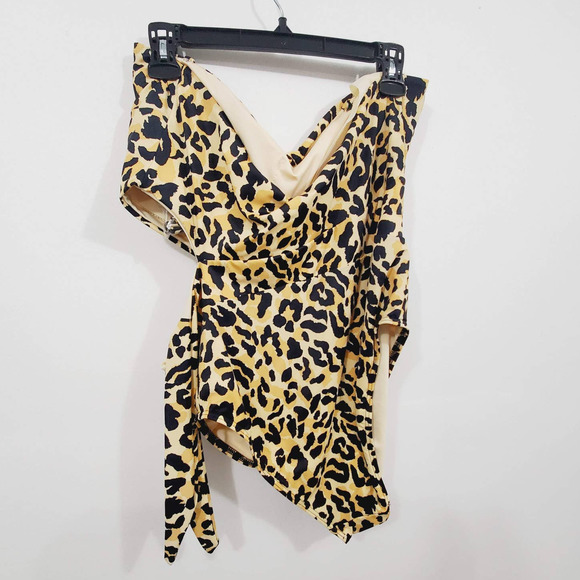 Eloquii Side Tie Leopard Animal Print Bandeau One Piece Swimsuit Plus Size 20 - Picture 3 of 10
